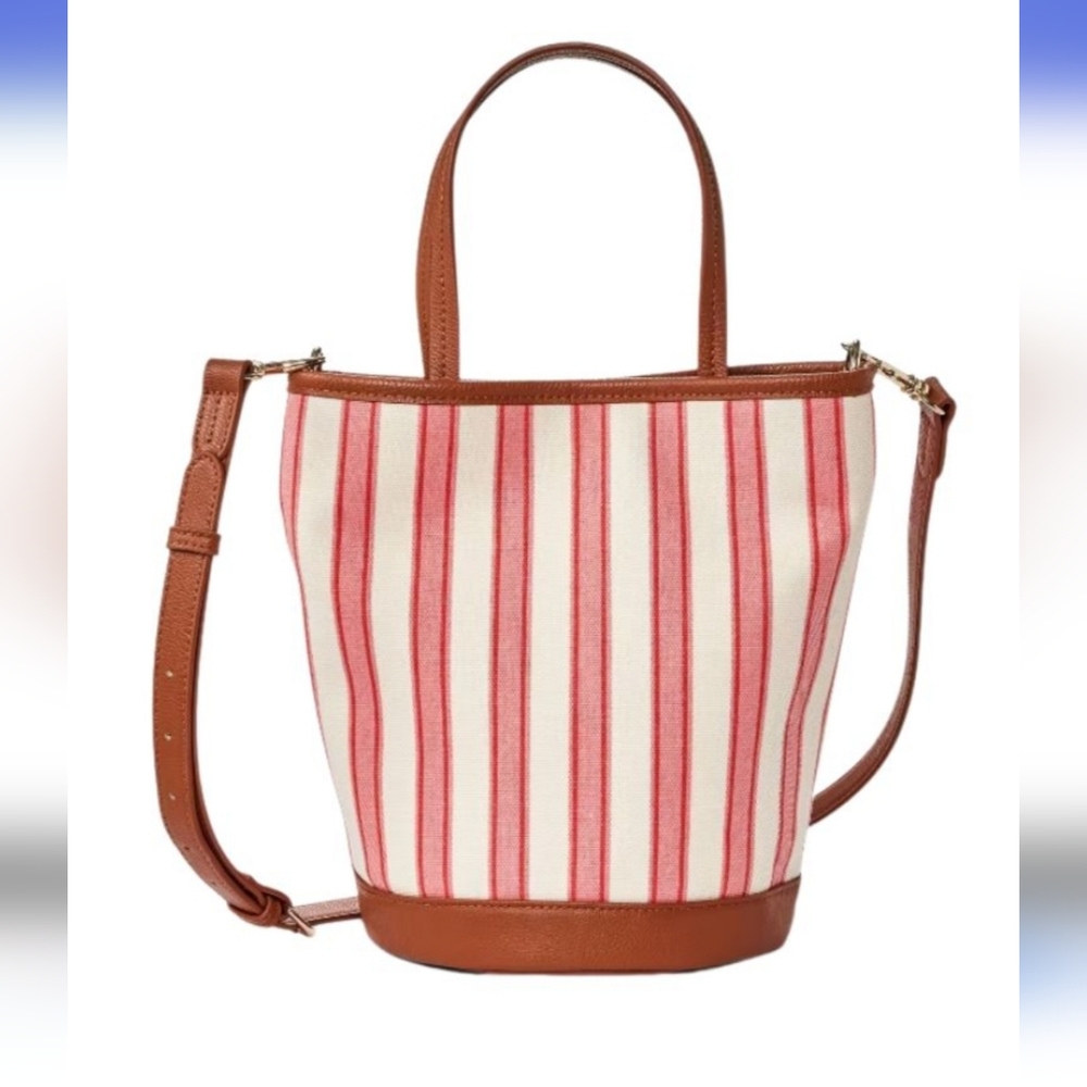 Universal Thread - NEW Striped Canvas Bucket Satchel / Crossbody Vegan Leather
